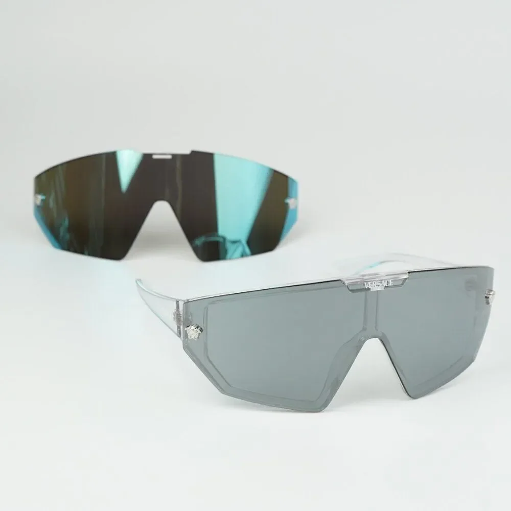NEW Versace VE4461 148/6V Crystal Grey Mirror Blue Detachable Lens Sunglasses